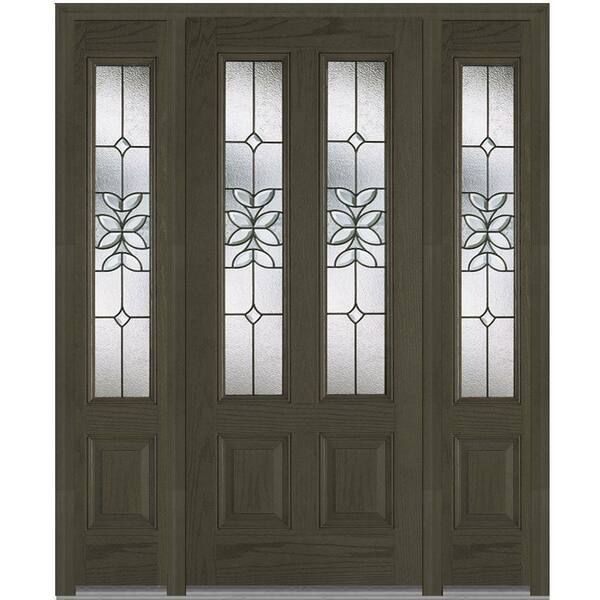 MMI Door 60 in. x 80 in. Cadence Left-Hand Inswing 2-Lite Decorative Stained Fiberglass Oak Prehung Front Door with Sidelites