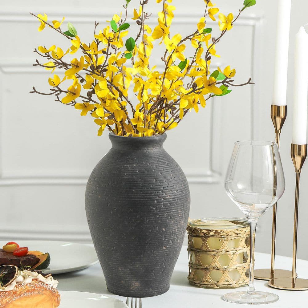 9 in. Black Ceramic Round Flower Vase Home Decorative Vase LSGXC1J ...