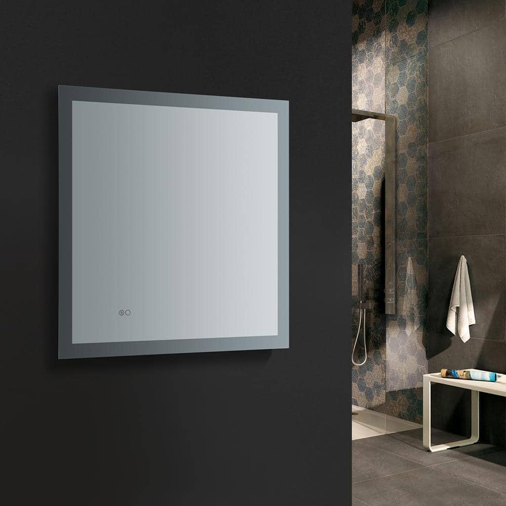 Sleek Halo LED 30" Square Frameless Bathroom Mirror with Defogger