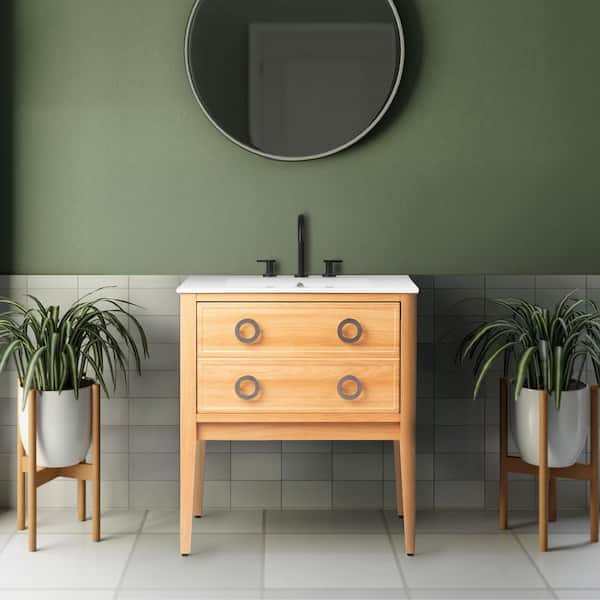 Corbin 29.29 in. Modern Classic 1-Drawer Bath Vanity Cabinet without Top in Oak