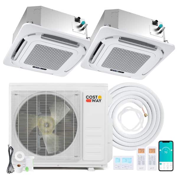 X-Pro 18000 BTU 2-Zone 9K + 12K 1200 sq. ft. 1.75 Ton Ceiling Cassette Mini Split AC, 24 SEER2, WiFi Enabled