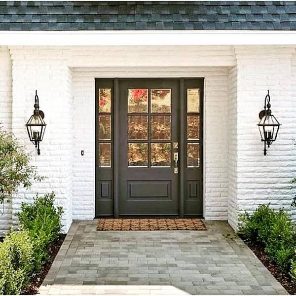 64 in. x 80 in. Farmhouse 3/4 Lite Clear Glass Left-Hand/Inswing Provincial Stain Hemlock Prehung Front Door w/DSL