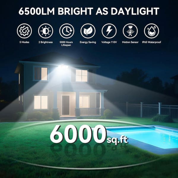 Adewalk 65-Watt 6500 Lumens 270° White Motion Activated Outdoor