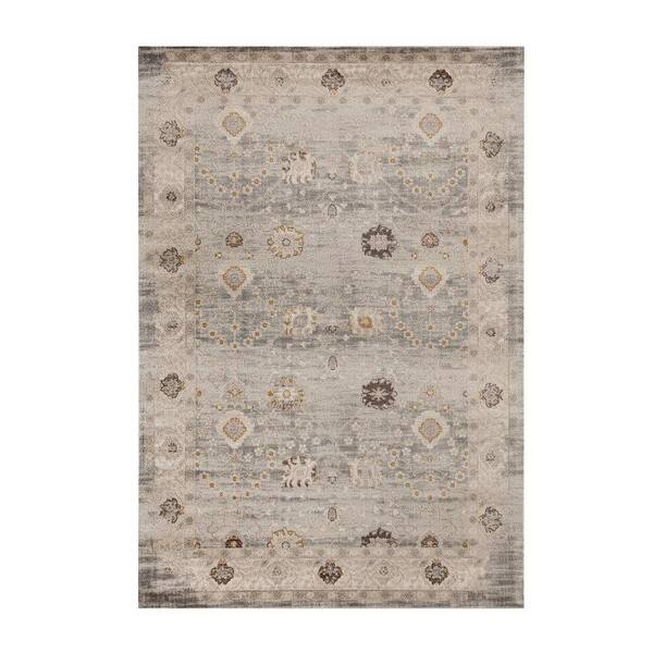 LUXE WEAVERS Diana Collection Vintage Silver 5 ft. x 7 ft. Distressed Floral Polypropylene Area Rug