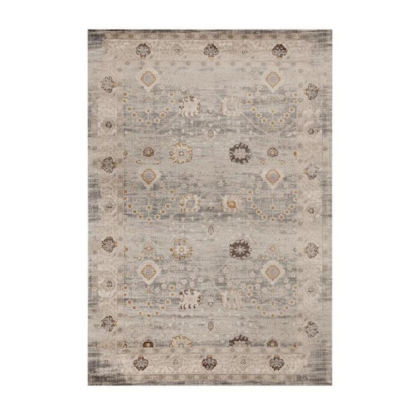 Luxe Weavers Diana Collection Vintage Silver 8 ft. x 10 ft. Distressed Floral Polypropylene Area Rug
