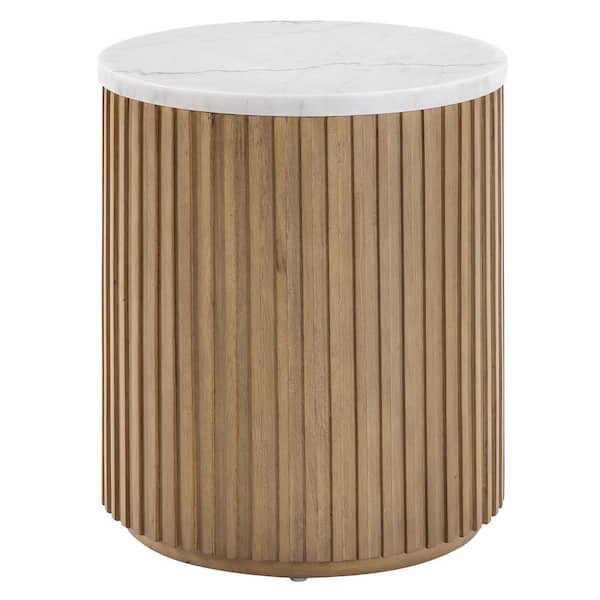Colvin 18 in. White Marble Brown Wood End Table