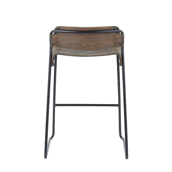 Dali 26 in. Industrial Low Back Counter Stool in Espresso Wood and Black Metal Set of 2