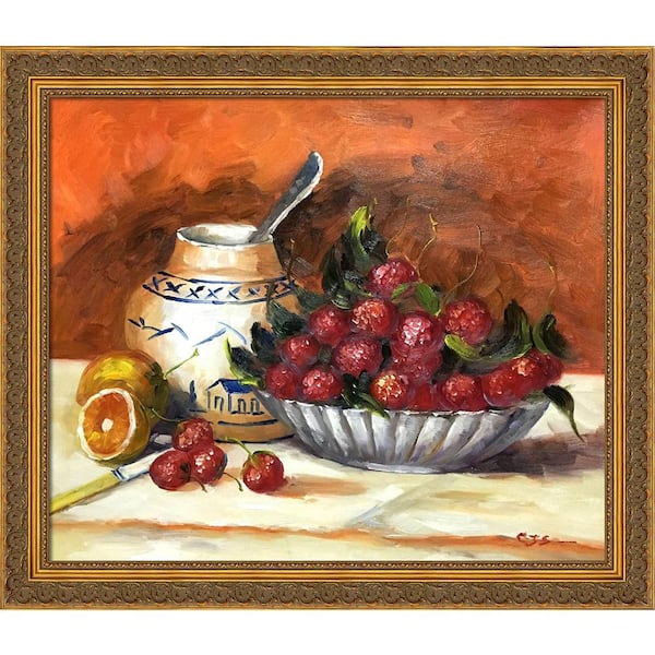 LA PASTICHE Strawberries with Baroque Antique Gold Frame by Pierre-Auguste Renoir Framed Art Print Wall Art 24 in. x 28 in.