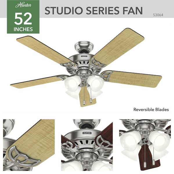 Hunter - Studio Series 52 in. Indoor Brushed Nickel Ceiling Fan with Light Kit