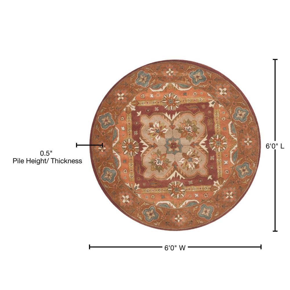 Heritage 6' Round Rust Hand-Tufted Wool Area Rug