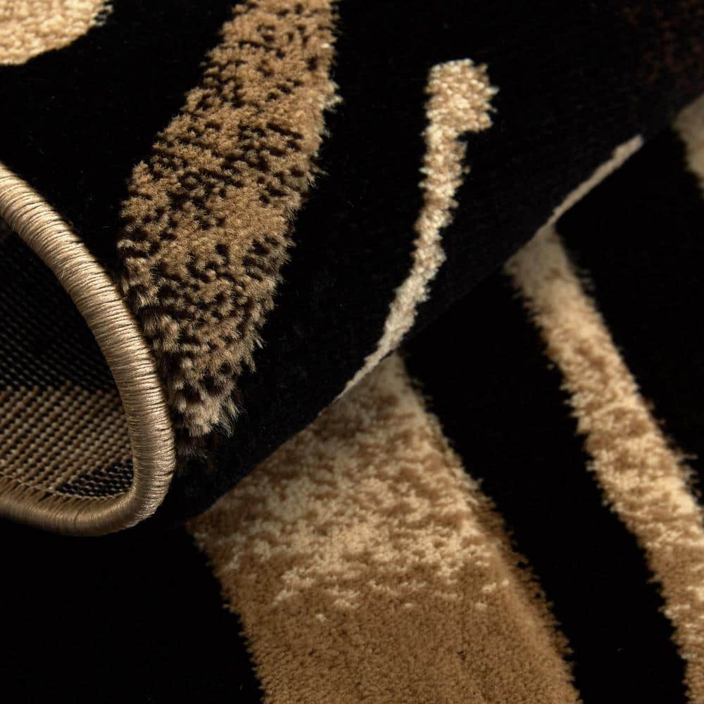 Fawn Black and Ivory Zebra Print Area Rug
