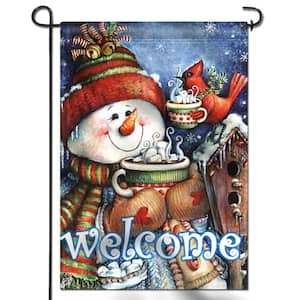 18 in. x 12.5 in. Double Sided Premium Welcome Winter Snowman Bird Snowflake Garden Flags Double Stitched