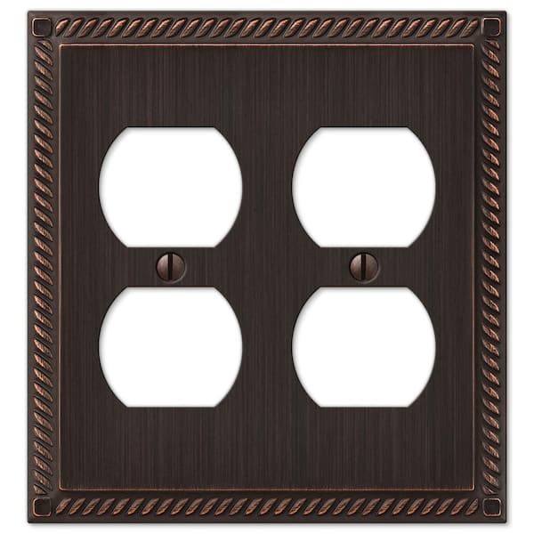 AMERELLE Georgian 2 Gang Duplex Metal Wall Plate - Aged Bronze