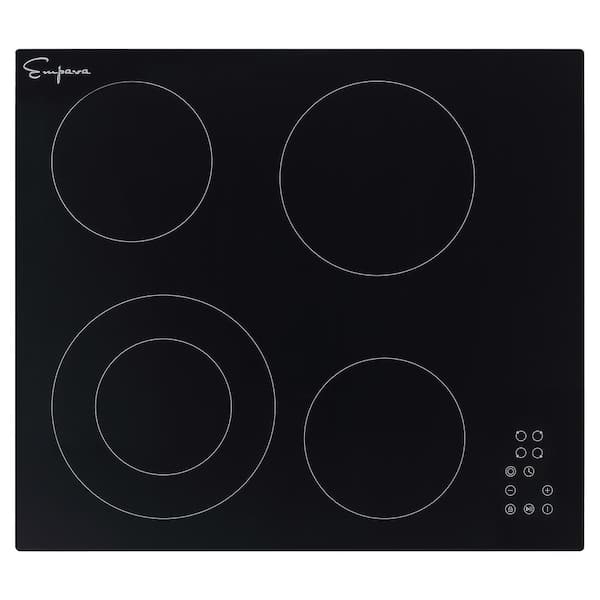 Empava 24 in. Smooth Surface Radiant Electric Cooktop in Black with 4 Elements Including Dual Zone Element