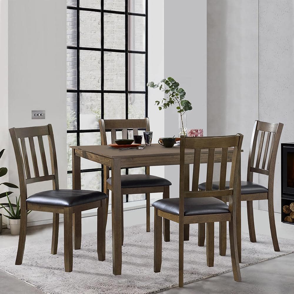 Charcoal Brown 5-Piece Square Dining Set with Faux Leather Seats