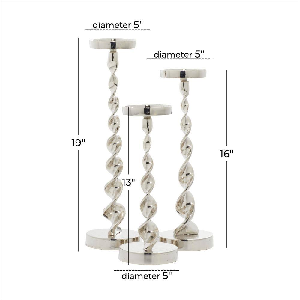 Silver Polished Aluminum Pillar Candlestick Set of Three