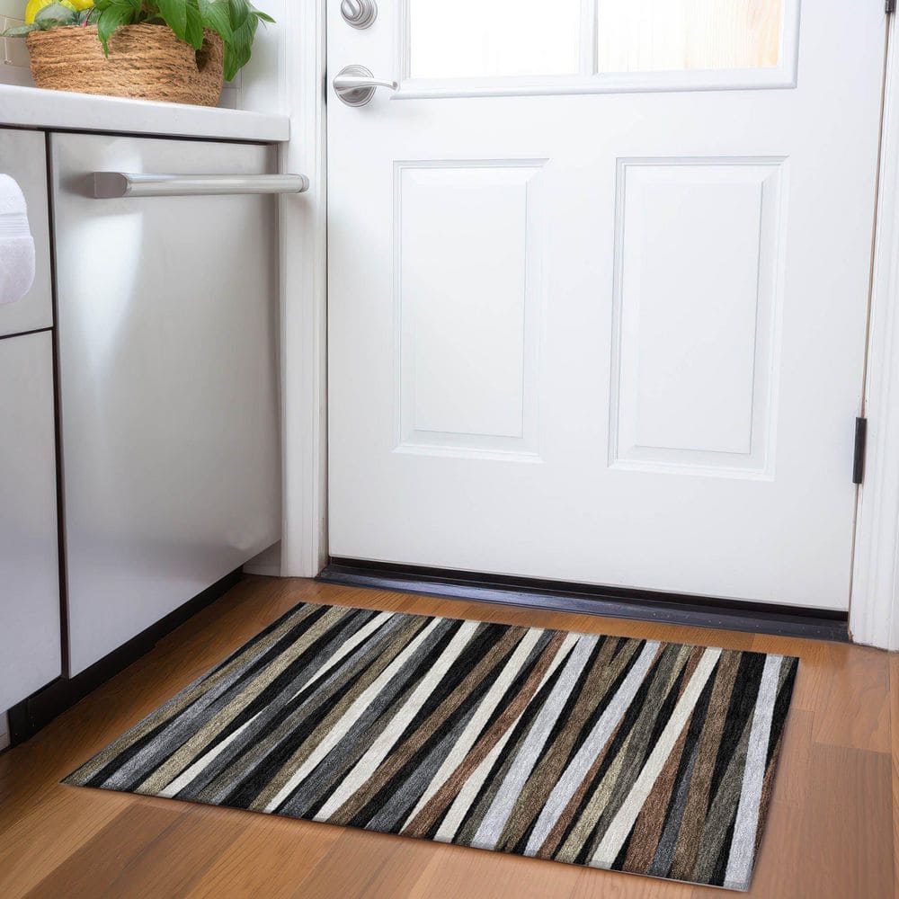 Mayfield Premium Machine Washable Abstract AMF997 Black 2 ft. x 3 ft. Area Rug price history on PriceWatchPro