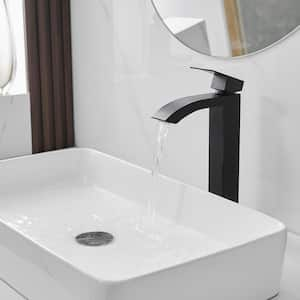 Single Hole Single Handle High Arc Vessel Sink Faucet Bathroom FaucetWith Pop Up Drain Without Overflow in Matte Black