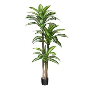 5 ft. Artificial Dracaena Tree, Fake Tropical Plants Faux Potted Silk Floor Plant Indoor Outdoor Decor