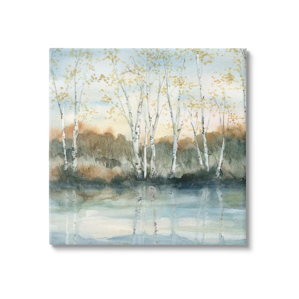 Birch Tree Reflections Quaint Lake Clearing Landscape Design by Carol Robinson Unframed Nature Art Print 30 in. x 30 in.