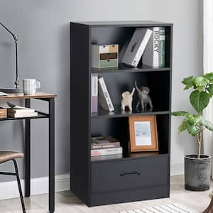 24 in. Wide Black 3-Shelf Mordern Storage Bookcase