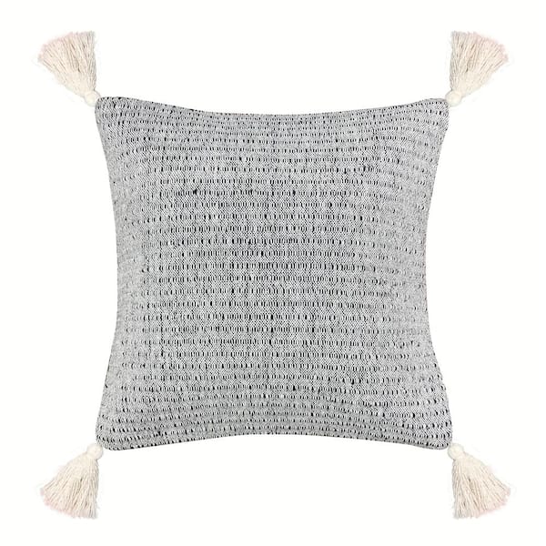 Harper Lane Madeline Cotton Tassel Decorative Pillow 18 in. x 18 in. Grey