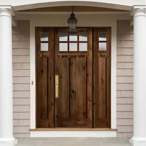 60 in. x 96 in. Craftsman Alder 2-Panel Right-Hand/Inswing 6-Lite Clear Glass Provincial Stain Wood Prehung Front Door
