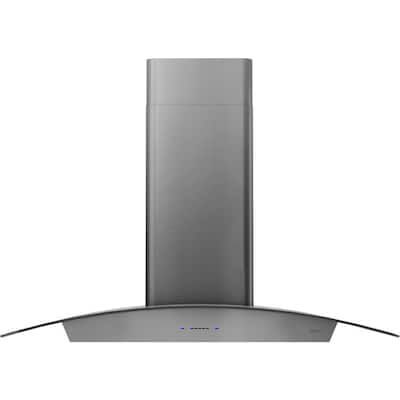 Ravenna 36 in. 600 CFM Wall Mount Range Hood with LED Light in Black Stainless Steel with Gray Glass Canopy