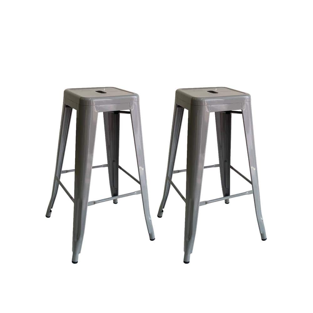 Kypton Gray Metal Armless Indoor/Outdoor Bar Stools, Set of 2