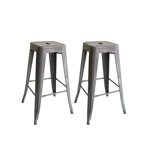 28.94 in. H Gray Kypton Indoor/Outdoor Industrial Barstool (Set of 2)