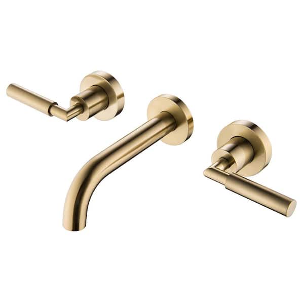 Miscool Coco Double Handle 8 in. Widespread Wall Mount Bathroom Faucet in Brushed Gold