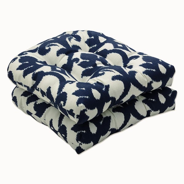 Pillow Perfect 19 x 19 Outdoor Dining Chair Cushion in Blue/White (Set of 2)