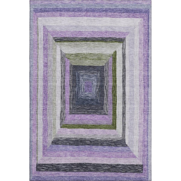 Mayfield Premium Machine Washable Abstract AMF1957 Lavender 5 ft. x 7 ft. 6 in. Area Rug
