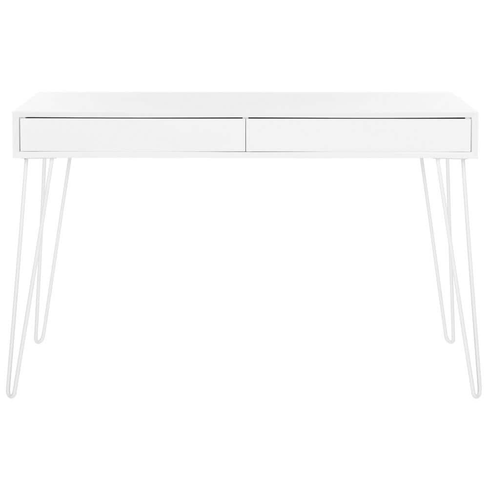 Transitional White Home Office Desk with Dual Hidden Drawers