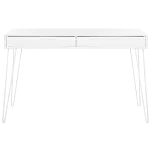48 in. Rectangular White 2 Drawer Writing Desk with Built-In Storage