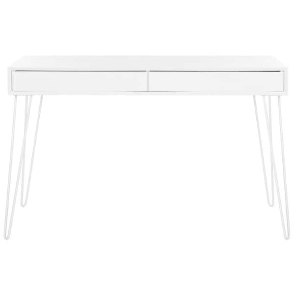 SAFAVIEH 48 in. Rectangular White 2 Drawer Writing Desk with Built-In Storage