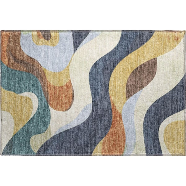 Mayfield Premium Machine Washable Abstract AMF2186 Gold 2 ft. x 3 ft. Accent Rug