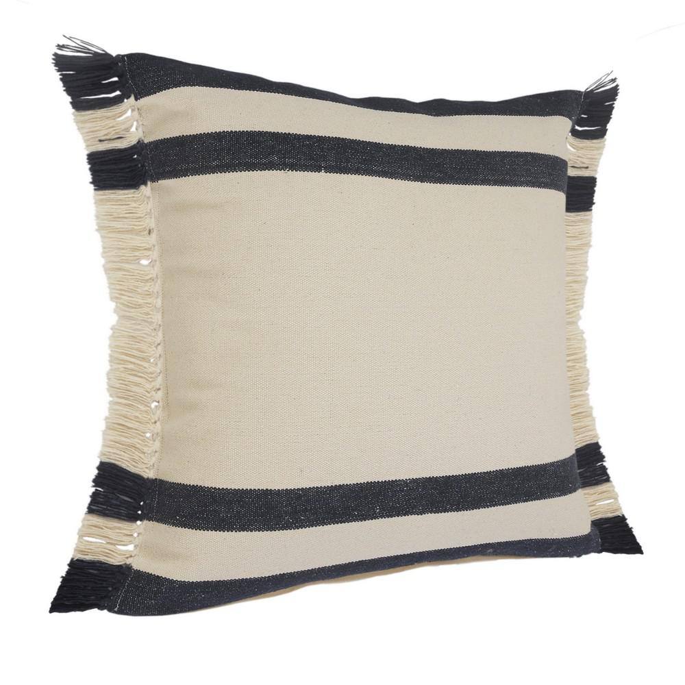Blue and White Striped Fringe Throw Pillow, 20 inch