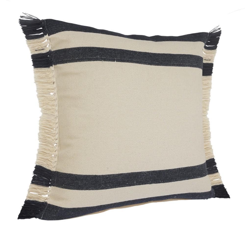 Blue and White Striped Fringe Throw Pillow, 20 inch