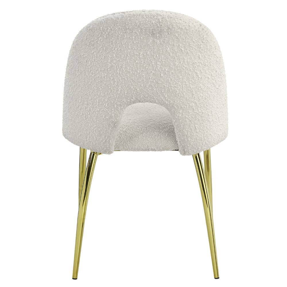 White Upholstered Side Chair with Gold Metal Legs, Set of 2