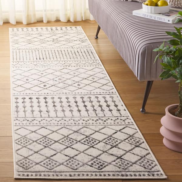 Temple 2 ft. x 8 ft. Ivory/Gray Tribal Runner Rug