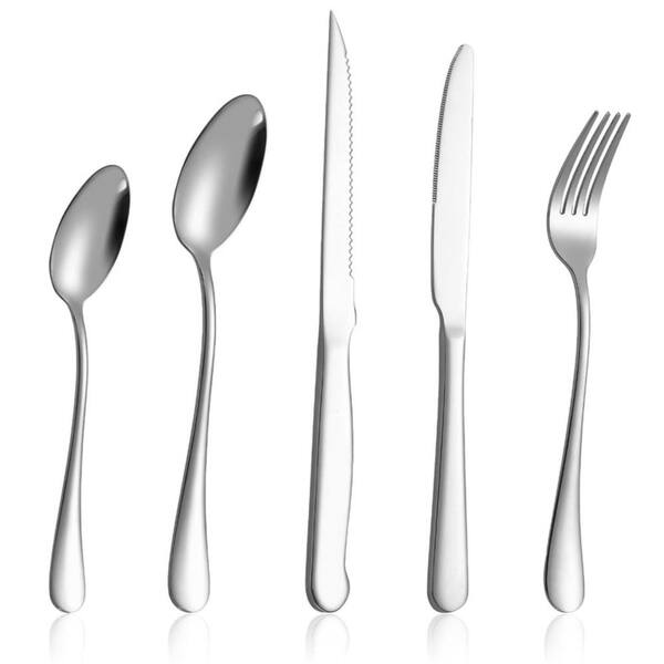 20-Piece Modern Silver Stainless Steel Flatware Set(Service for 4)