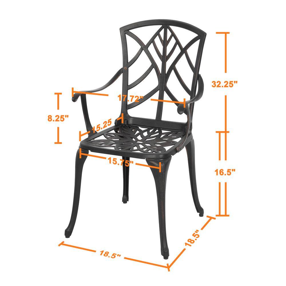 Black and Gold Cast Aluminum Outdoor Dining Chair Set