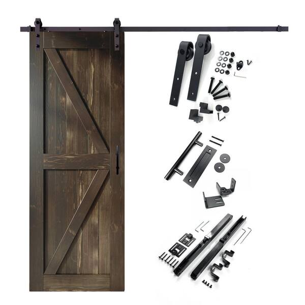 HOMACER 24 in. x 96 in. K-Frame Ebony Solid Pine Wood Interior Sliding Barn Door with Hardware Kit, Non-Bypass