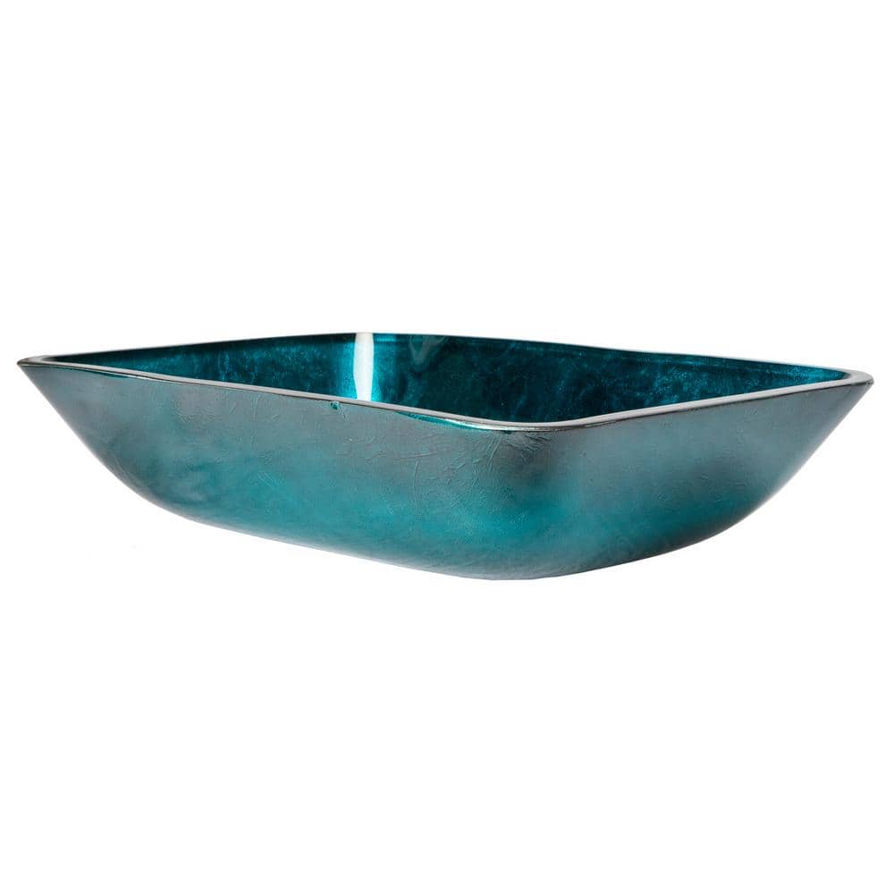 Turquoise Blue Rectangular Tempered Glass Vessel Sink