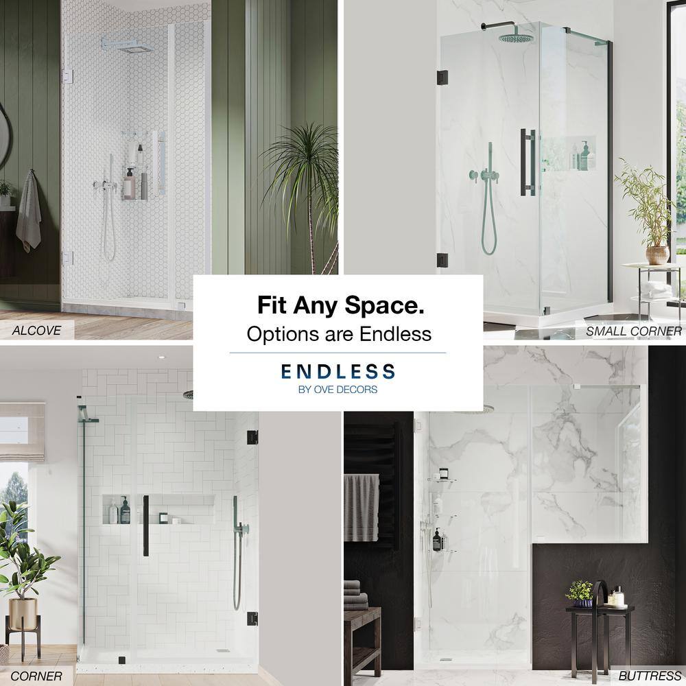 Tampa-Pro 33" Satin Nickel Frameless Corner Shower Enclosure with Shelves