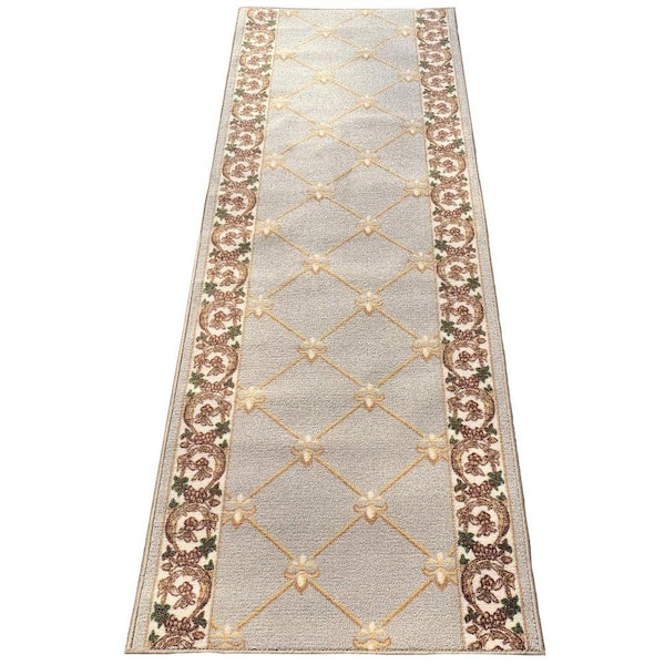 Fleur De Lis French Beige 26 in. W x 3 ft. L Runner Rug/Stair Runner 6.6 sq. ft.