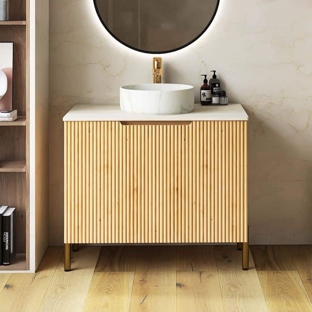 Yingze 30 in. Freestanding Single Sink Natural Bath Vanity with