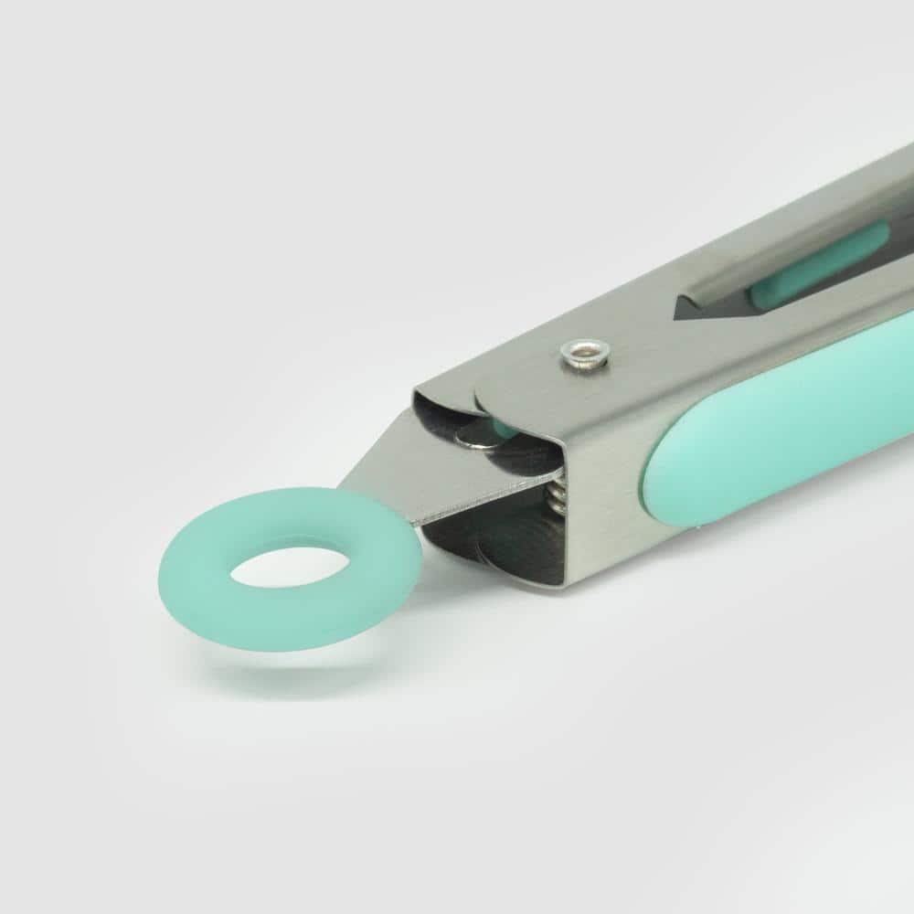 Teal Silicone and Stainless Steel Cooking Tongs Set