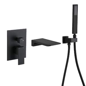 Single-Handle 1-Spray Settings Wall Mounted Roman Tub Faucet with Hand Shower in Black